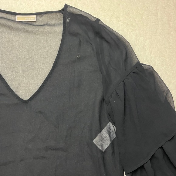 Michael Kors Tops - Michael Kors Black Sheer Ruffle Sleeve V Neck Mini Dress Tunic XS